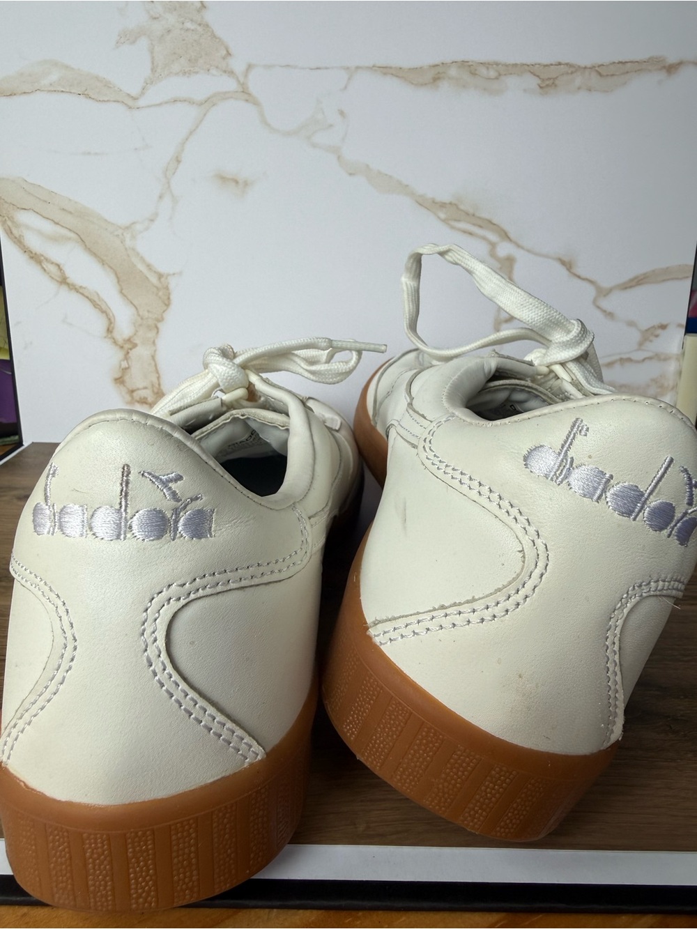 Diadora White Leather Sneakers with Gum Sole - Picture 4 of 4